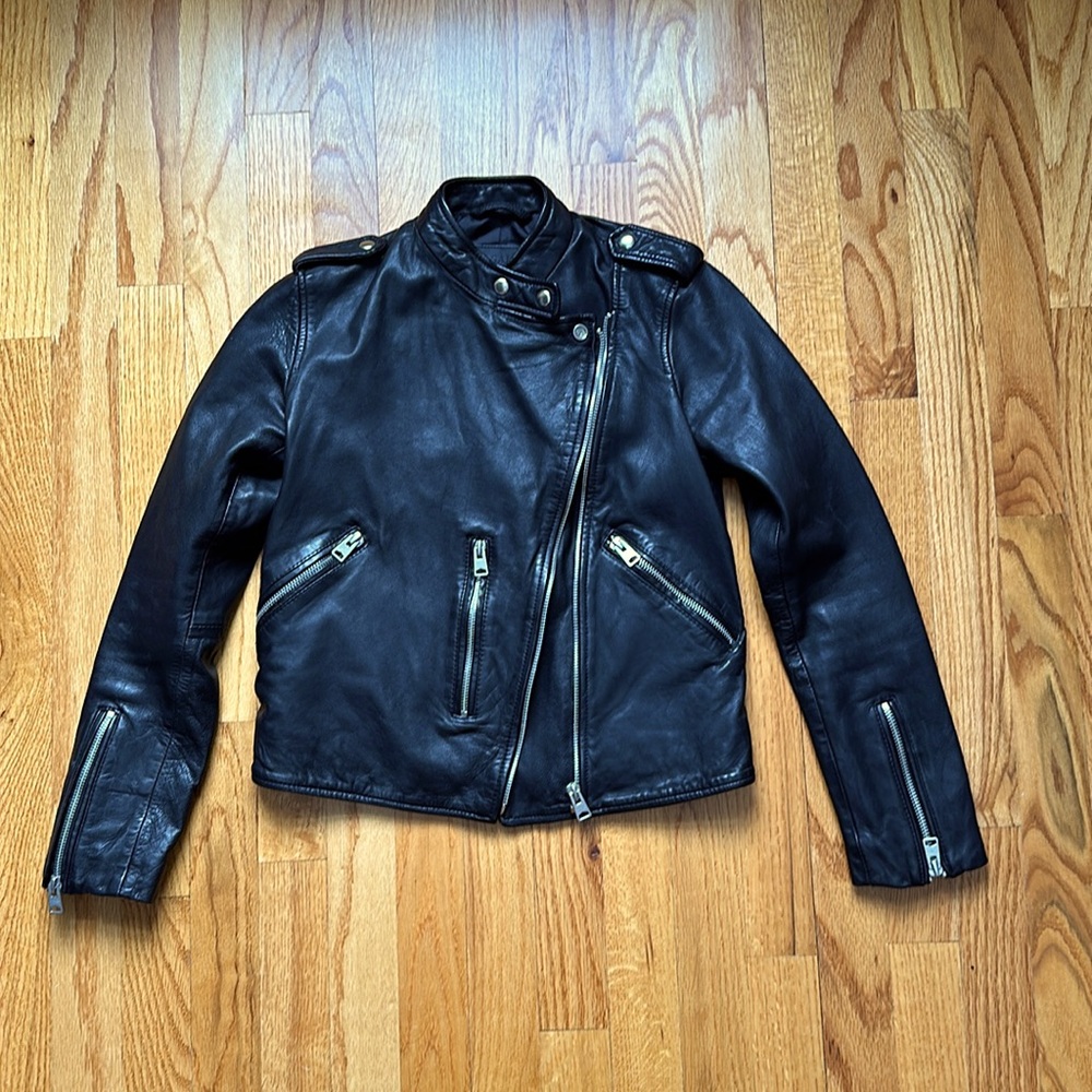 All Saints Black Leather jacket, US Size 2, silver hardware